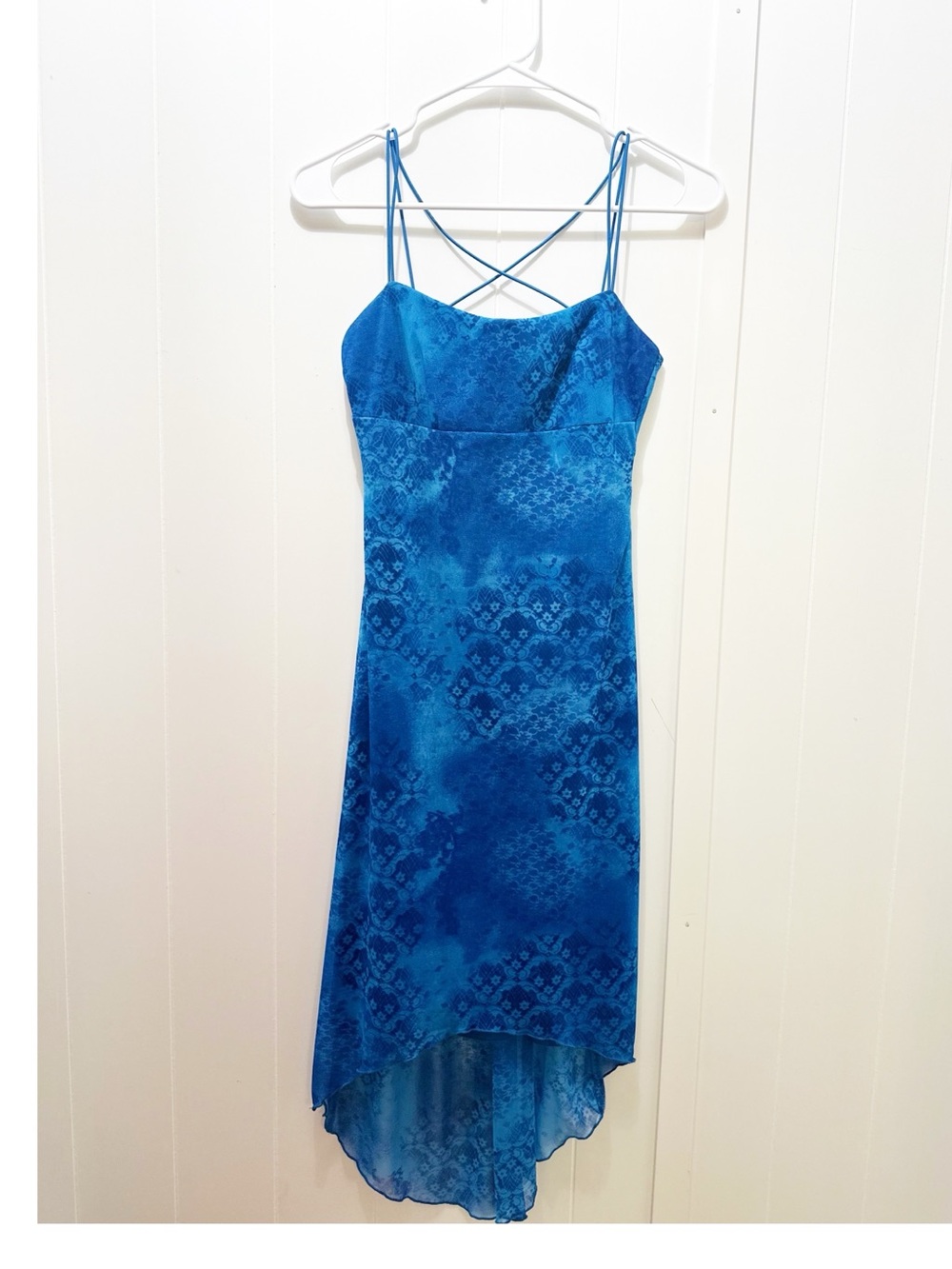 Vintage 90s city triangles midi dress blue floral size small